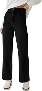 lot 26027 image: KDF Straight Leg Jeans for Women High Waisted Jeans Frayed Baggy Pants Raw Hem Loose Stretchy Cropped Wide Leg Jeans Size 8