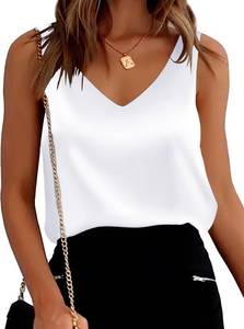lot 26037 image: Mawor Satin Tank Tops for Women Loose Fit Sleeveless V Neck Cami Camisole Blouses Shirt Top Size 2XL