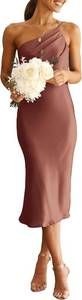 lot 26042 image: PRETTYGARDEN Womens Midi Satin Dress One Shoulder Spaghetti Strap Backless Ruched Summer Bodycon Dresses Size XL