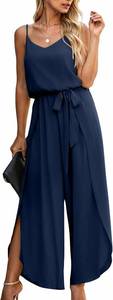lot 26049 image: ECOWISH Womens Jumpsuit Spaghetti Strap Wide Leg Split Jumpsuits Long Overalls Summer Beach Loose Fit Rompers  Size Large