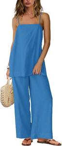 lot 26053 image: SENSERISE Linen Sets for Women 2 Piece Set Summer Beach Vacation Outfits Spaghetti Strap Tank Top and Pants Sets Size XL