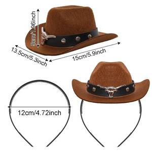 lot 26054 image: Mini Cowboy Hat Cowgirl Hat Headbands for Women Adult Cowgirl Accessories Halloween Cowboy Party (Novelty Brown)