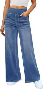 lot 26058 image: DLOODA Womens Wide Leg Jeans High Waisted Stretchy Denim Pants Elastic Waist Pull On Sweatpant Jeans Trendy Baggy Loose Size Large