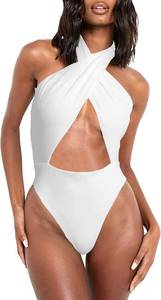 lot 26059 image: HYPERFIRE Womens Sexy Halter Criss Cross Swimsuit Cut Out One Piece Bathing Suit High Cut Swimwear Size Large