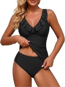 lot 26074 image: Yonique Womens Two Piece Swimsuits - Ruffle Flounce Tankini Tummy Control Bathing Suits V Neck Swimwear Size 18W