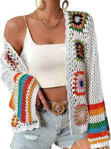 lot 26081 image: Womens Floral Crochet Cardigan Boho Hollow Out Sweater Cardigan Size XL
