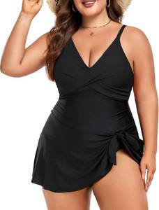 lot 26083 image: Women Plus Size Swim Dress Tummy Control One Piece Swimsuit Wrap Full Coverage Modest Bathing Suit Cute Tie Knot Size 3XL