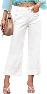 lot 26094 image: luvamia Wide Leg Jeans for Women Trendy High Waisted Flare Jeans Cropped Denim Pants Stretchy Baggy with Patch Pockets Size Medium