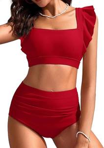 lot 26095 image: Kate Kasin Womens High Waisted Bikini Sets Ruffle Tummy Control Swimsuits Full Coverage Cheeky Two Piece Bathing Suit Size Large