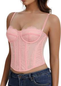 lot 26100 image: Lace Corset Tops for Women Sexy Going Out Bustier Top Sleeveless Adjustable Straps Crop Tops with Back Hooks Size XXL