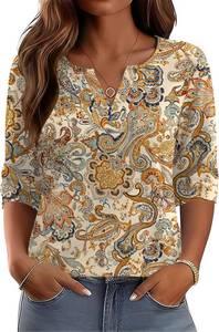 lot 26109 image: AKEWEI Womens V Neck 34 Sleeve T Shirts Summer Top Dressy Casual Basic Tees Shirt Tunic Blouses Size Medium