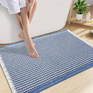 lot 26114 image: Smiry Waffle Bath Mat 30x20, Extra Soft Absorbent Bathroom Rugs, Non Slip Machine Washable Quick Dry Bath Rugs for Bathroom Floor, Tub, Shower, Home Decor Accessories, Blue & Cream