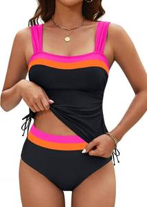 lot 26119 image: BMJL Womens Tankini Bathing Suits Tummy Control Modest Swimsuits Color Block Adjustable Tankini Sets Size Medium