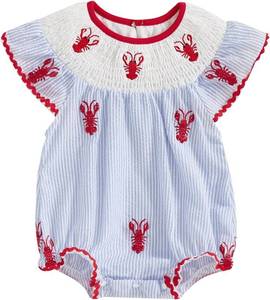lot 26122 image: Newborn Baby Girl Crawfish Smocked Bubble Romper Lobster Ruffle Short Sleeve Bodysuit Jumpsuit Summer Outfits