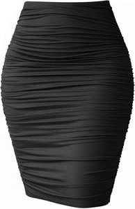 lot 26123 image: eoeoo Women High Waist Ruched Elegant Bodycon Stretch Midi Pencil Skirt Size XL