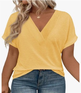 lot 26124 image: Beautife Womens Plus Size V Neck T Shirts Short Sleeve Summer Dressy Casual Tunic Tops Loose Fit Tees Blouse Size XXL