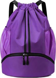 lot 26127 image: JELUTAR Drawstring Backpack Gym Bag with Shoes Compartment for Soccer, Basketball, Swim, Water-Resistant String Backpack Beach Cinch for Women Men, Purple