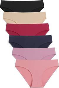 lot 26148 image: Caterlove Womens Seamless Underwear No Show Stretch Bikini Panties Silky Invisible Hipster 6 Pack. Size Large