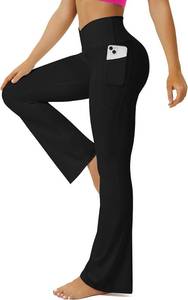 lot 26152 image: FOHOFO Yoga Pants Women, Flare Leggings for Women with Pockets Crossover High Waisted Bootcut Yoga Pants, Black, Soze Medium