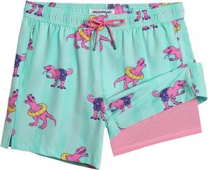 lot 26159 image: maamgic Mens 5.5 Inch Swim Trunks with Compression Liner Board Shorts Quick Dry Beach Swimwear with Zipper Pockets T Rex, Size XL