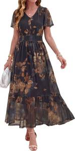 lot 26162 image: Simplee Womens Summer Floral Maxi Dress Boho Wedding Guest Long Dress Short Sleeve V Neck Vacation Flowy Dresses 2026 Size XL