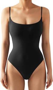 lot 26167 image: SUUKSESS Women Sexy Black Square Neck Thong Bodysuit Backless Cami Bodysuit Top, Size Medium,