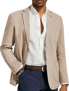 lot 26170 image: PJ PAUL JONES Mens Casual Blazer Lightweight Linen Sport Coat 2 Button Unlined Suit Jackets, Size 3XL, Tan