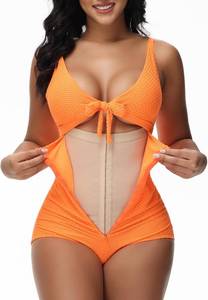 lot 26171 image: SHAPSHE Womens Tummy Control Swimsuit One Piece Slimming Bathing Suit Cutout Tie Knot Front Bikini Push Up Swimwear, Orange, Size XXL