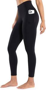 lot 26177 image: ENERBLOOM Workout Leggings with Pockets for Women High Waist Yoga Pants 2528 Cream Soft Lightweight Athletic Gym Tights, Black, Size Small
