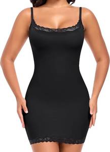 lot 26181 image: DERCA Slip Dress for Women Adjustable Spaghetti Strap V Neck Full Slips Under Dresses Camisole Slip Nightgown, Black Size Large