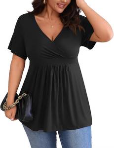 lot 26188 image: POSESHE Womens Plus Size Tops 2026 Summer Short Sleeves Tunic Tops Casual V-Neck Wrap Shirts Cute Dressy Work Blouses 3XL, Black