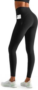 lot 26193 image: Leggings with Pockets for Women, 25 Inseam High Waist Tummy Control & Squat Proof Yoga Pants for Workout, Everyday Wear, Size Large, Black