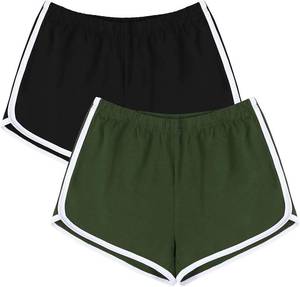 lot 26197 image: URATOT Womens Cotton Gym Yoga Summer Running Active Dance Elastic Shorts, Pack of 2, Black and Green, Size XXXL