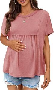 lot 26200 image: Tankaneo Womens Maternity Tops Summer Batwing Short Sleeve Casual T Shirts Oversized Pleated Pregnancy Clothes, Size Medium, Rose Pink