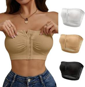lot 26201 image: Front Closure Strapless Bra for Women, Seamless Bandeau Wireless Bras, Bralette for Low Cut Tops, Size Large