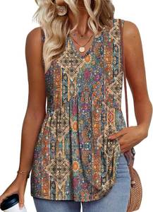 lot 26202 image: WIHOLL Tank Tops for Women Summer Babydoll Peplum Tops V Neck Sleeveless Shirts Dressy Casual Blouses Beach Vacation Clothes, Size XXL