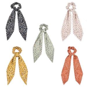 lot 26203 image: 5-Piece Chiffon Classic Floral Bowknot Hair Ties, Elegant Hair Scarf Scrunchies Long Ribbon Ponytail Holders Head Bands, Elastic Vintage Bow Tie Hair Accessories for Ladies Women Girls