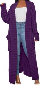 lot 26268 image: Womens Thin Stylish Cable Knit Dual Extra Long Maxi Cardigan with 2-Pockets SIZE L
