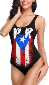 lot 26269 image: Puerto Rico Pr Flag Womens One Piece Swimsuits Low Back Bathing Suit Bikini Swimwear White SIZE XL