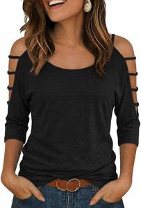 lot 26272 image: Jar of Love Womens Cold Shoulder Tops 34 Sleeve Sexy Going Out T-Shirts for Women Casual Tunic Tops SIZE M