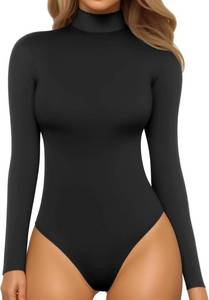 lot 26275 image: MANGOPOP Womens Mock Turtle Neck Long Sleeve Tops Bodysuit Jumpsuit SIZE M