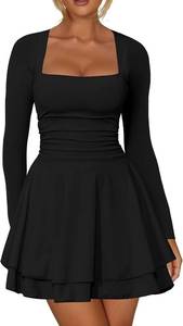lot 26278 image: Kaximil Womens Square Neck Ruffle Hem Mini Dress Ruched Waist Long Sleeve Corset Short Party Dresses SIZE L