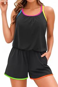 lot 26280 image: Tempt Me Romper One Piece Swimsuits with Short - Women Boyleg with Pockets Bathing Suit Modest Swimwear SIZE L