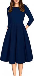 lot 26283 image: oxiuly Womens Vintage Patchwork Pockets Puffy Swing Casual Party Dress OX165 SIZE L