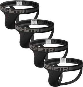 lot 26288 image: BSHETR Mens Jockstraps Athletic Supporters 4-Pack Cotton Work Out Underwear SIZE L