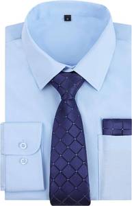 lot 26295 image: Alizeal 3pcs Mens Dress Shirt with Tie Pocket Square Set Classic Long Sleeve Shirts Matching Necktie Button Down Shirt SIZE S
