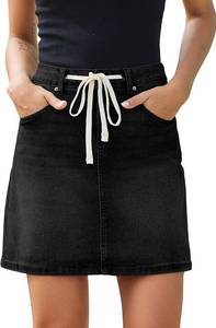lot 26298 image: Sidefeel Womens Jean Skirt High Waist Drawstring Stretchy Casual Summer Loose Fit Trendy Mini Denim Skirt with Pockets SIZE XL