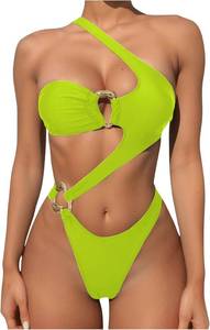 lot 26300 image: OYOANGLE Womens Ring Linked Cut Out One Shoulder One Piece Swimsuit High Cut Bathing Suits SIZE XL