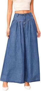 lot 26303 image: Womens Wide Leg Jeans Casual High Waist Ultra Loose Dad Jeans Vintage Baggy Flared Pleated Denim Pants Flowy SIZE M