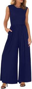 lot 26304 image: BTFBM Womens Casual Jumpsuits Dressy 2026 Spring One Piece Outfits Crew Neck Sleeveless Knit Wide Leg Pants Romper Beach SIZE L
